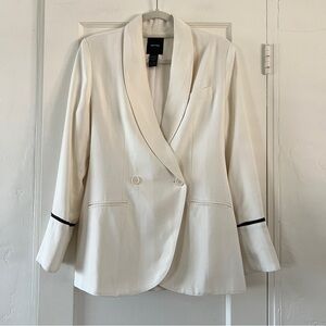 RARE Smythe tie waist white oversized tuxedo blazer black piping size 8